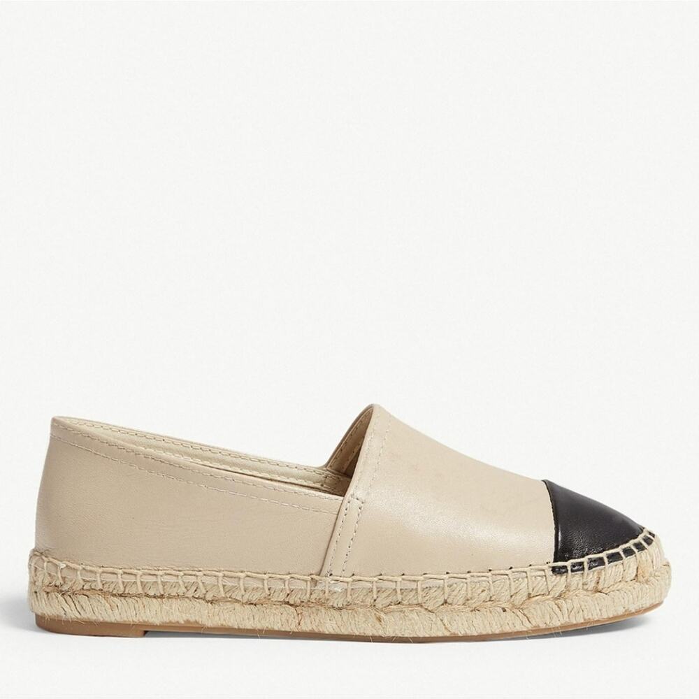 NEW Aldo Cone Leather Espadrilles Natural Cream Black Block Slip On Flats 9